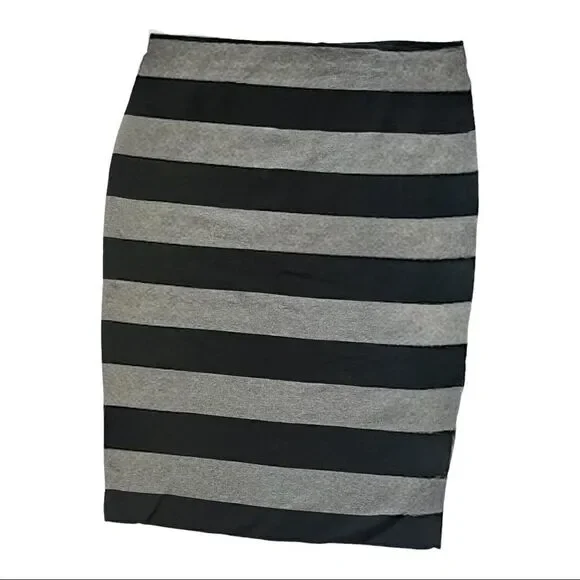 ZARA W&B Collection midi skirt bodycon pencil stretch striped black grey size M - Picture 3 of 12